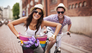 a male with a female, cycling